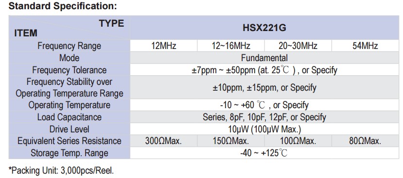 HSX221G晶振规格书